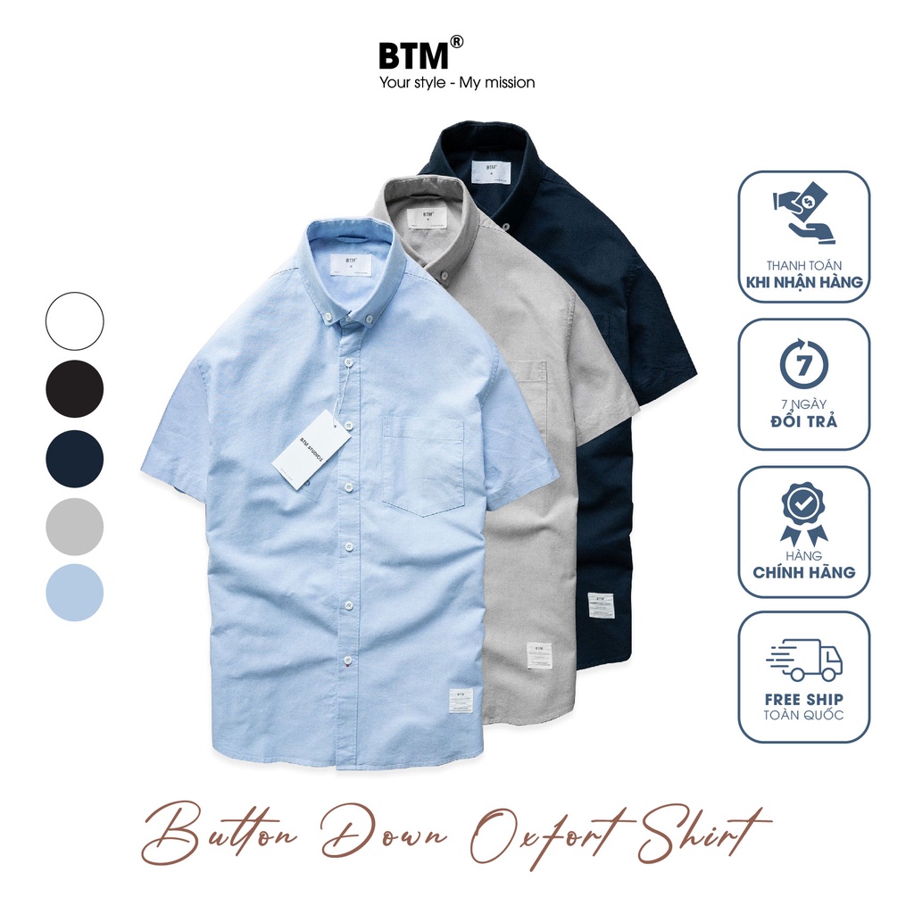 Áo sơ mi nam cộc tay oxford cổ đức - 1.129 - BTM Studios