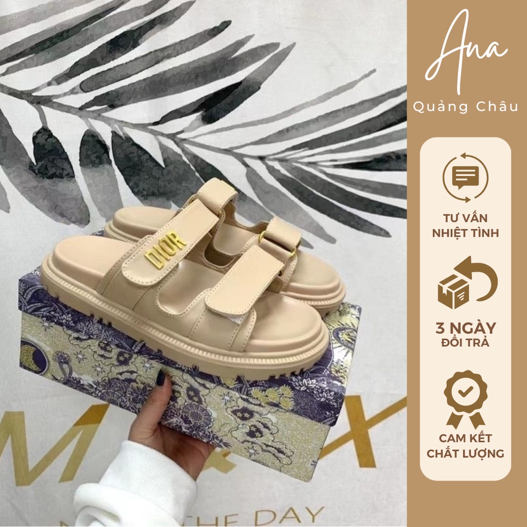 Sandan Nữ Đế Dày Di.or Quai Ngang Dán Chất Da Mềm Mại Cao Cấp Hàng Quảng Châu Full Box 2 Màu Trắng Kem Và Nâu Ana