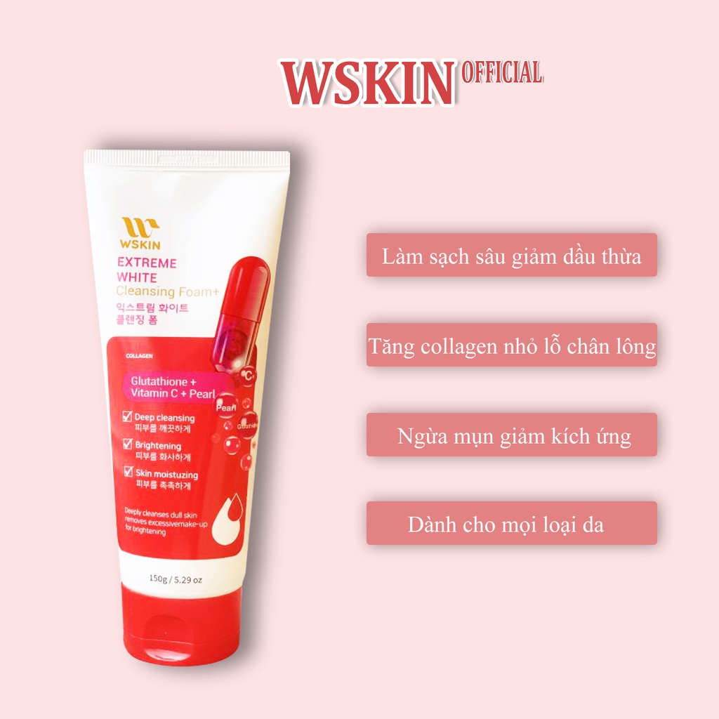 Sữa Rửa Mặt Trắng Da Wskin Extreme White Cleansing Foam Glutathione + Vitamin C