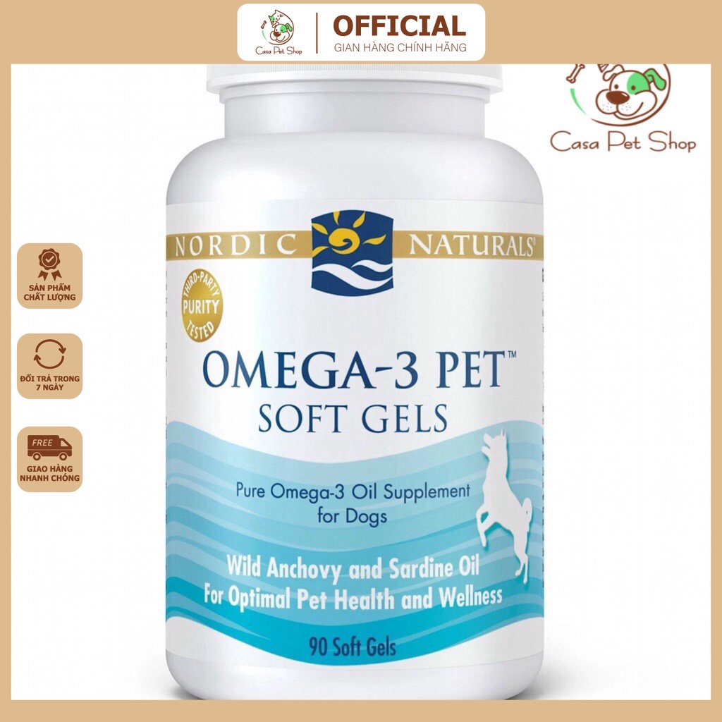 Viên nhộng Dầu Cá Cho Chó Nordic Naturals Omega 3 Pet tăng cường hệ miễn dịch, đẹp da lông cho chó mèo