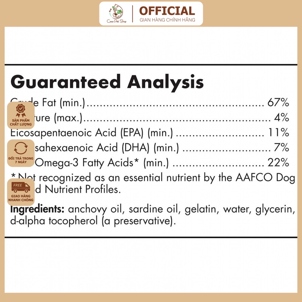 Viên nhộng Dầu Cá Cho Chó Nordic Naturals Omega 3 Pet tăng cường hệ miễn dịch, đẹp da lông cho chó mèo