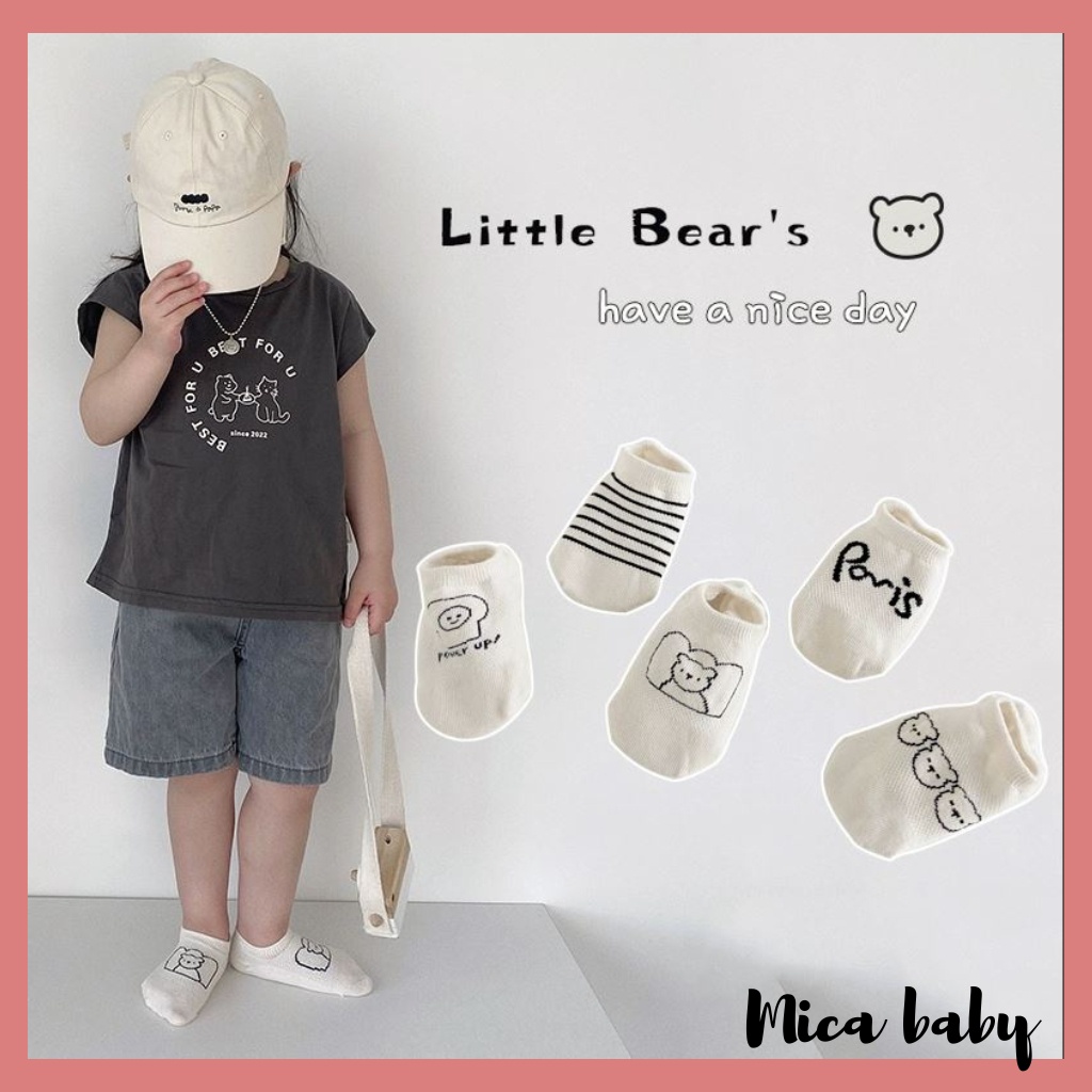 Set 5 đôi tất lưới điều hòa cotton cổ thấp Kid's Socks mềm mại thoáng khí cho bé từ 1 - 5 tuổi T42 Mica baby