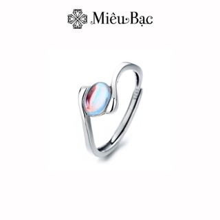 Nhẫn nữ Miêu Bạc oval đá mặt trăng moonstone chất liệu bạc S925 thời trang phụ kiện trang sức N000828