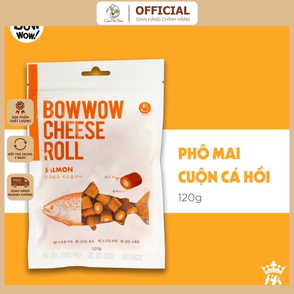 Snack bánh thưởng Bow Wow cho chó vị cá hồi - phô mai cuộn - Bow Wow Cheese Roll Salmon - 120g