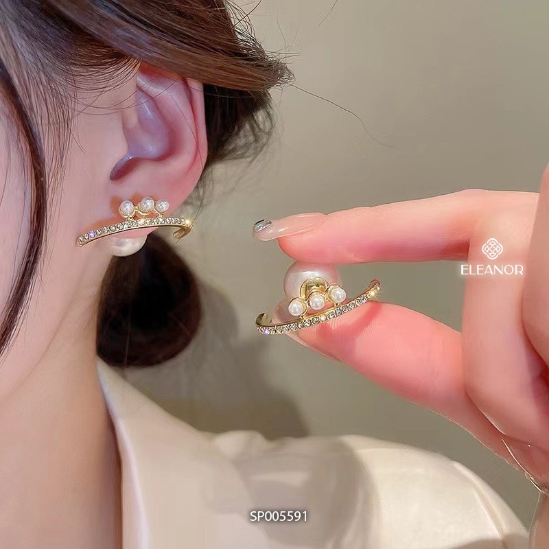 Bông tai nữ chuôi bạc 925 Eleanor Accessories ngọc trai nhân tạo đính đá phụ kiện trang sức 5591