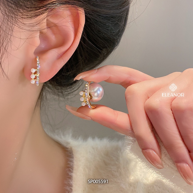 Bông tai nữ chuôi bạc 925 Eleanor Accessories ngọc trai nhân tạo đính đá phụ kiện trang sức 5591