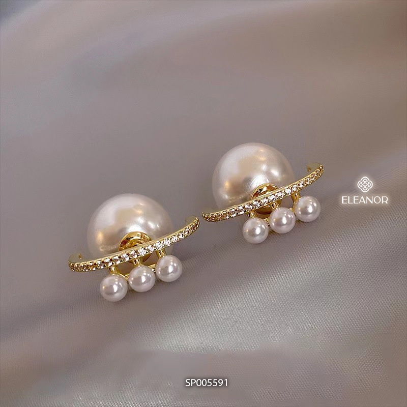 Bông tai nữ chuôi bạc 925 Eleanor Accessories ngọc trai nhân tạo đính đá phụ kiện trang sức 5591