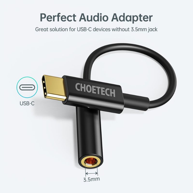 Cáp chuyển đổi USB-C sang 3.5mm Female audio Choetech AUX003–BK