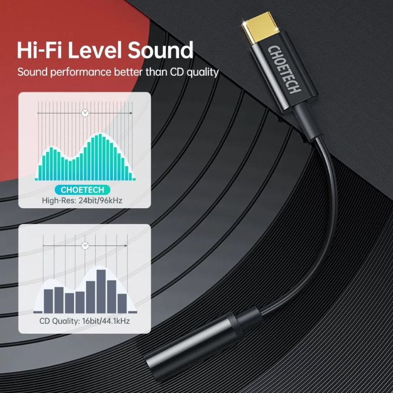 Cáp chuyển đổi USB-C sang 3.5mm Female audio Choetech AUX003–BK