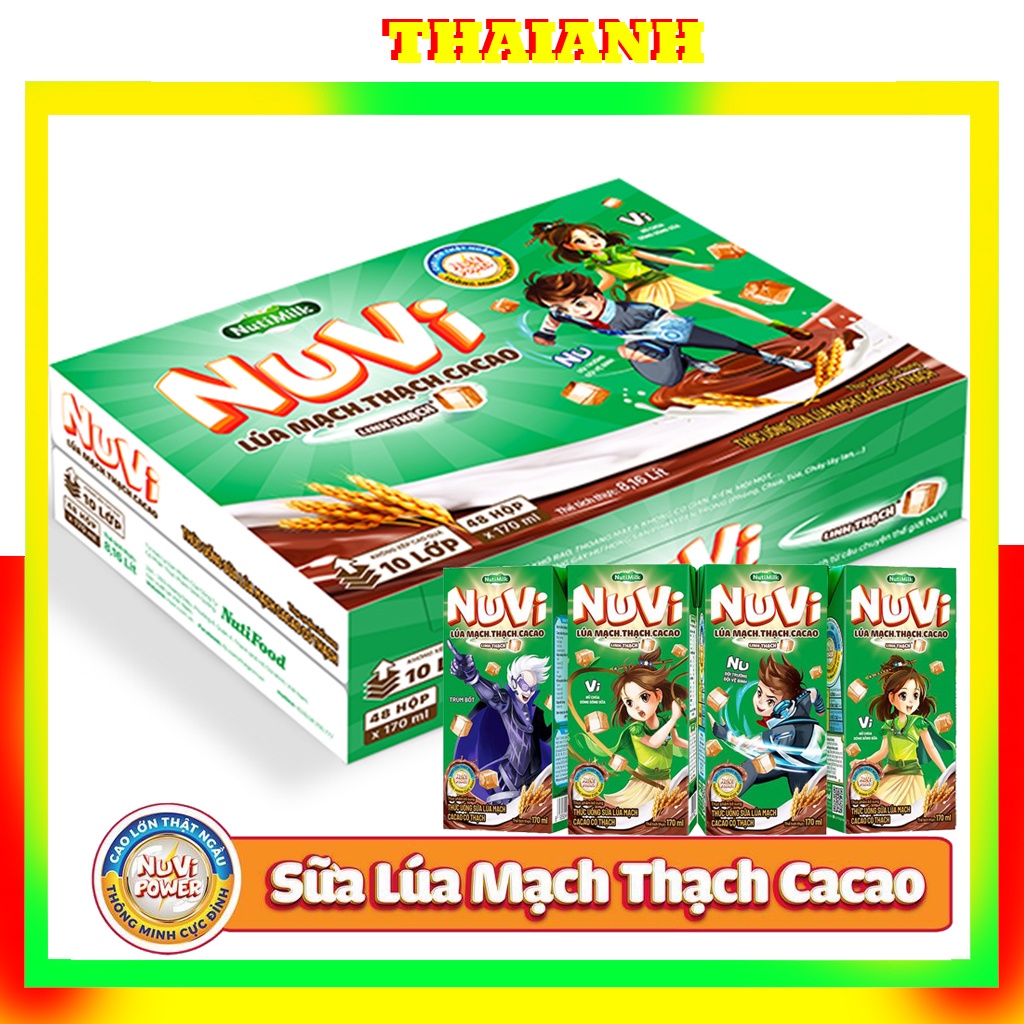 THÙNG 48 HỘP NuVi Thức uống Sữa Lúa Mạch Cacao Có Thạch Hộp 170 ml-THAIANH