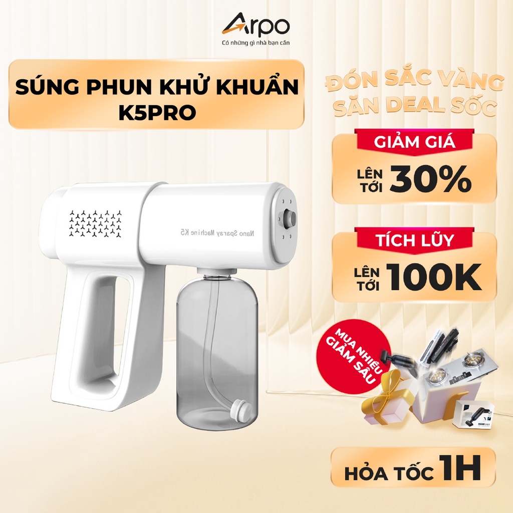 Máy Phun Khử Khuẩn K5PRO Không Dây Cầm Tay Sử Dụng Tia Cực Tím UV Công Nghệ Nano Tích Hợp Nút Bấm Tiện Lợi