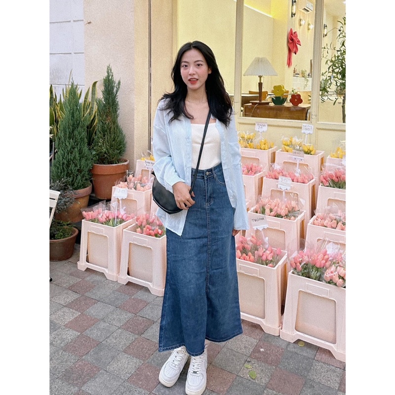 Váy Jean Dài QC - 7098 - Trơn - Xẻ Sau