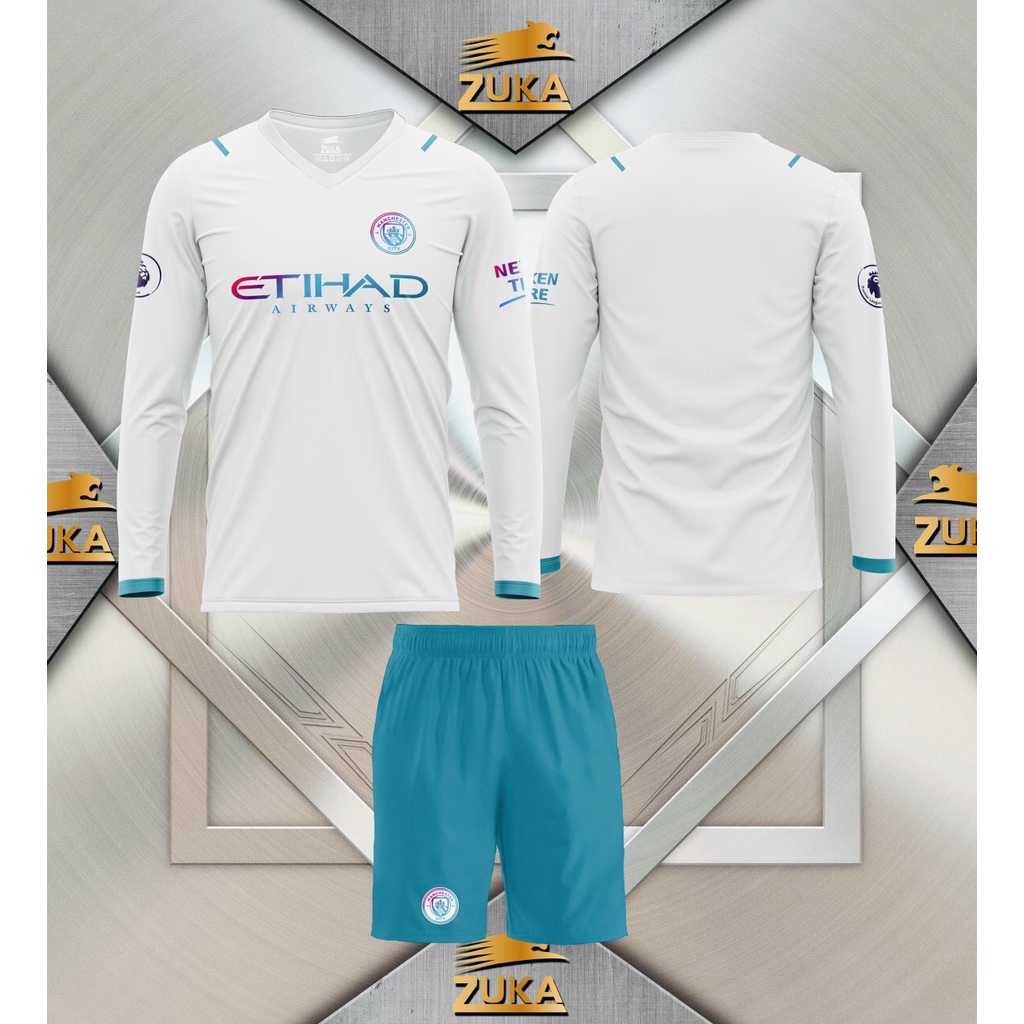Bộ quần áo Man City MC trắng TAY DÀI Zuka 2022