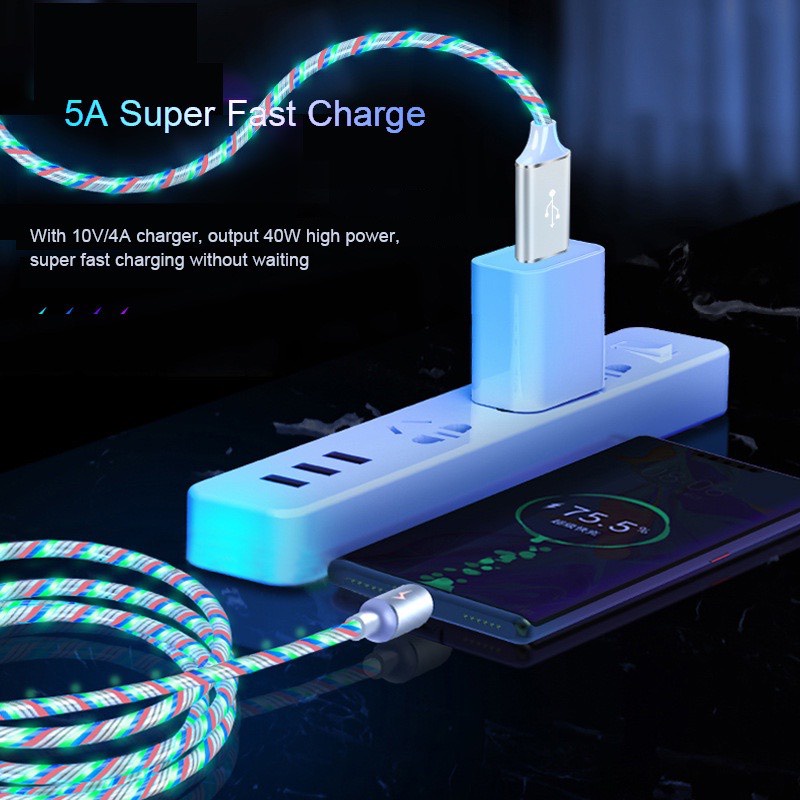 Cáp sạc 3 đầu nam châm, dây LED phát sáng nhiều màu cho Iphone/Xiaomi/Samsung/Huawei/Oppo cao cấp