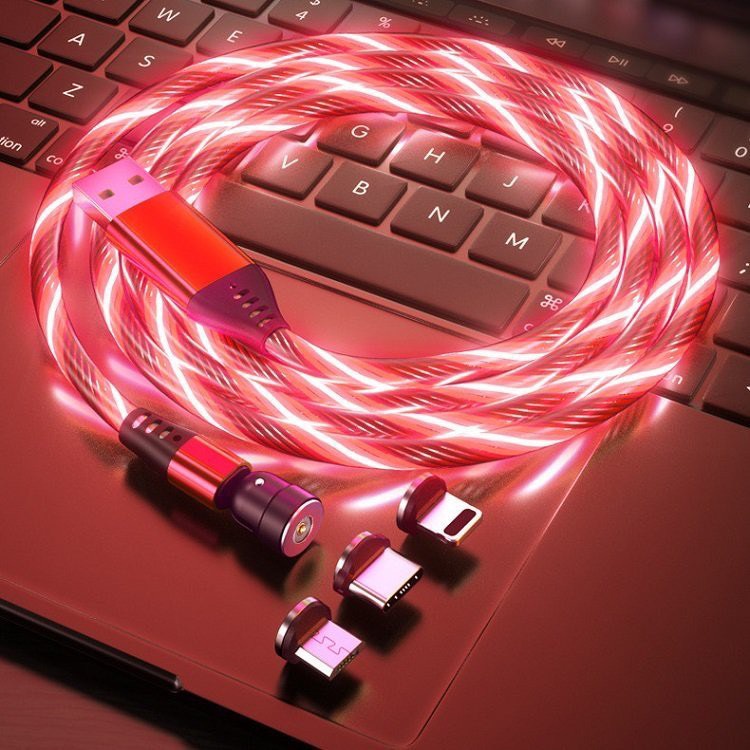 Cáp sạc 3 đầu nam châm, dây LED phát sáng nhiều màu cho Iphone/Xiaomi/Samsung/Huawei/Oppo cao cấp