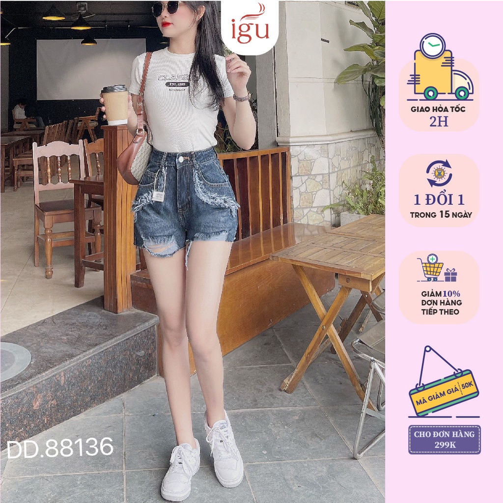 Quần đùi jean IGU Lưng Cao Tôn Dáng Thể Thao Năng Động DD88136