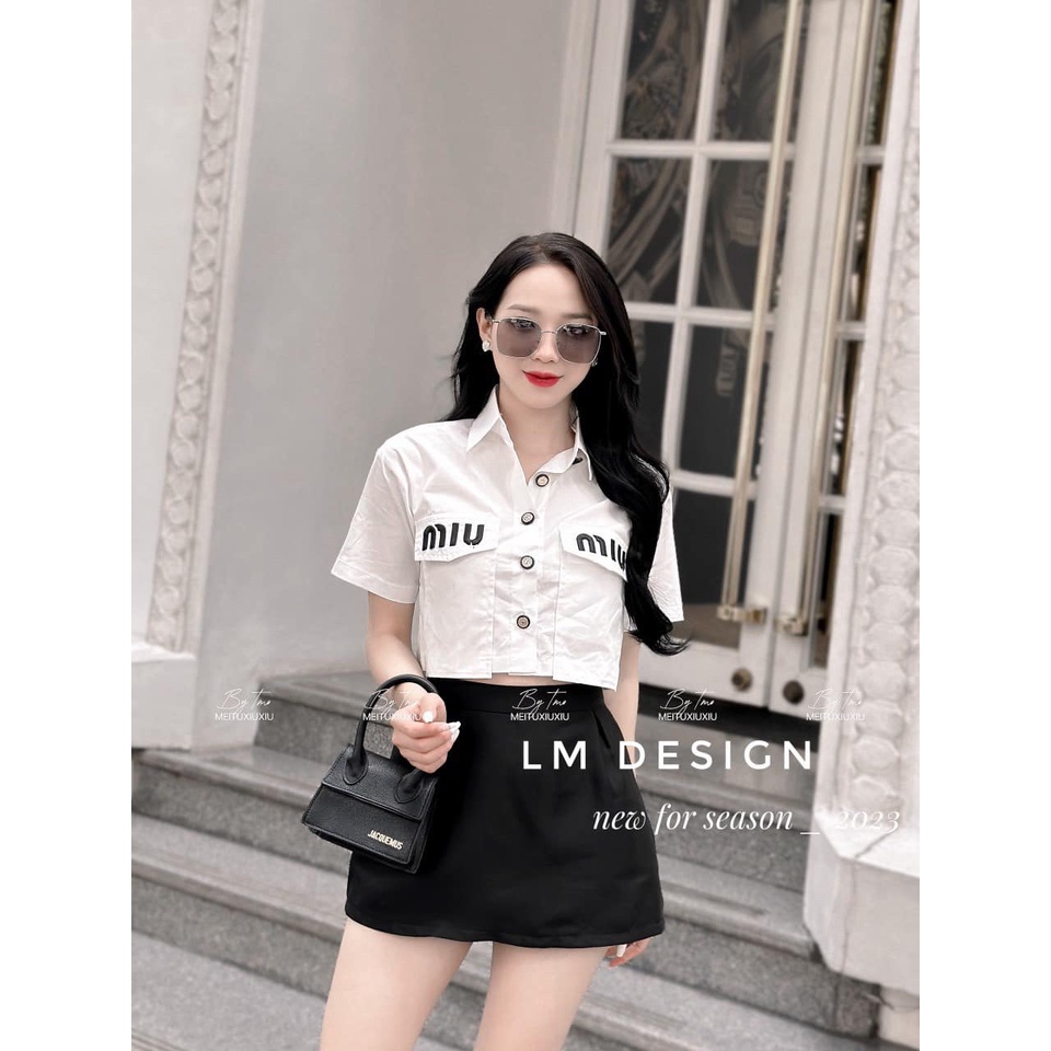 Áo sơ mi túi hộp M.IU dáng croptop xinh (kèm ảnh thật)