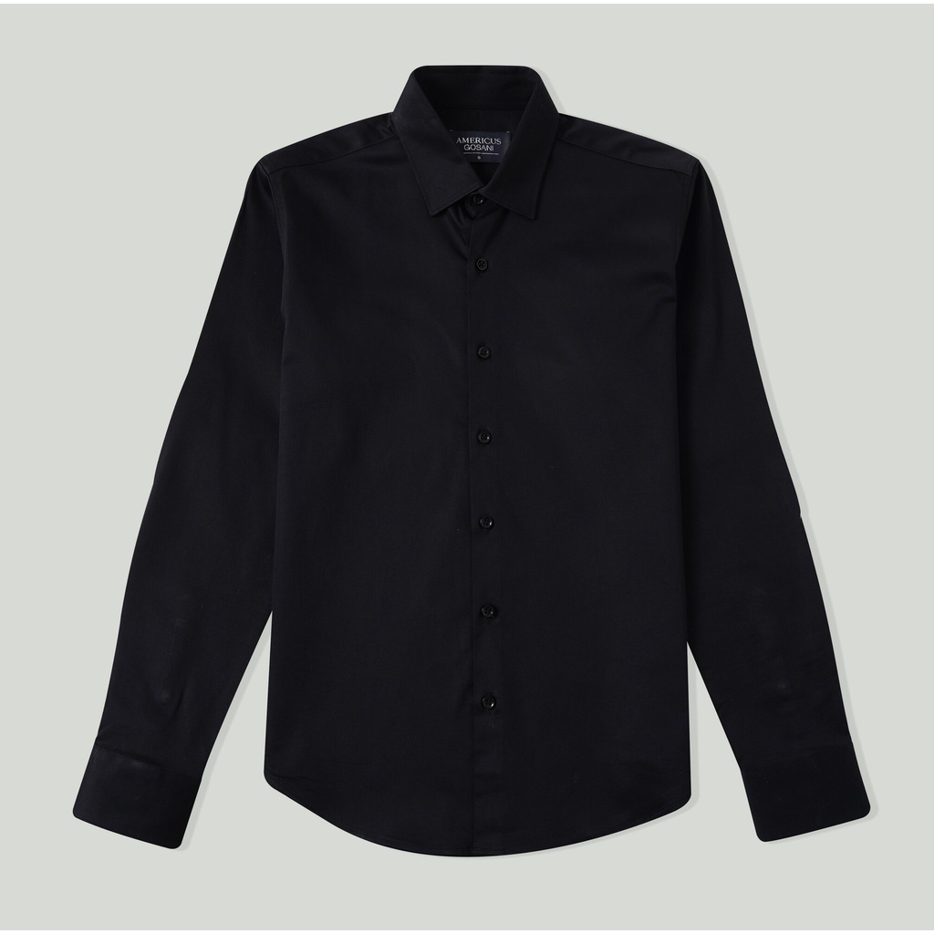 Áo Sơ Mi Americus Gosani Sọc Gân Mềm Màu Đen