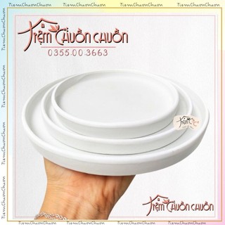 Đĩa Sứ Lót Chậu Cây Size Lớn - Đĩa Kê Trắng Hình Tròn tiệm chuồn chuồn - Chậu sứ trồng cây