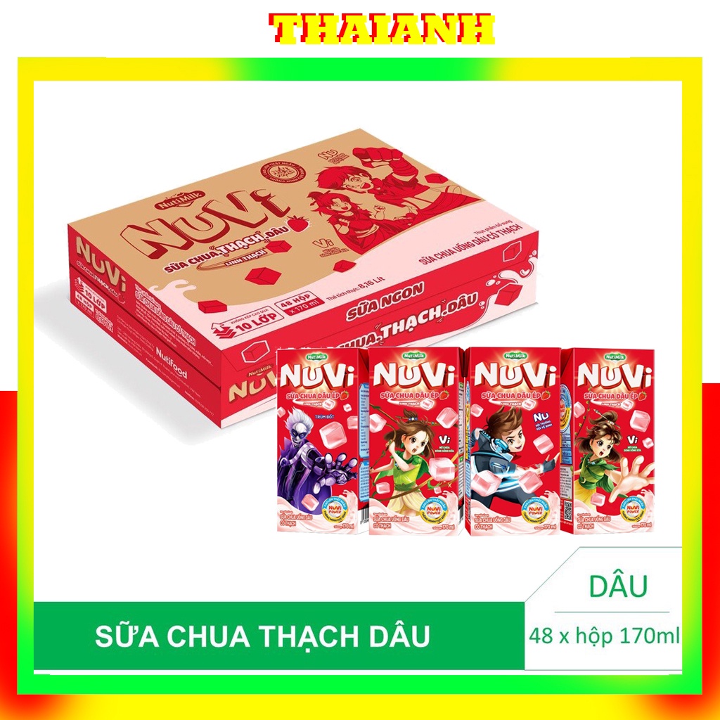 Thùng 48 hộp Sữa chua uống Dâu có thạch hộp 170ml NuVi,dâu thạch,thạch dâu