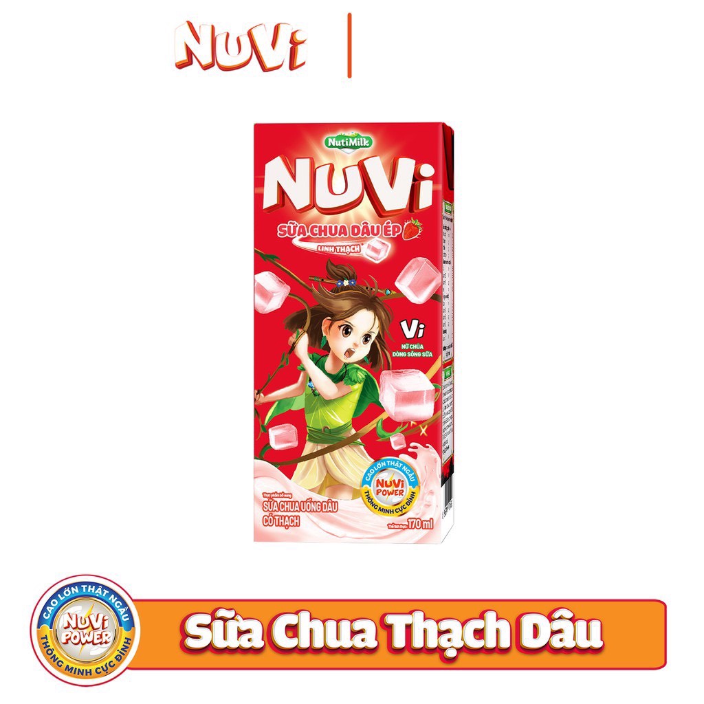 Thùng 48 hộp Sữa chua uống Dâu có thạch hộp 170ml NuVi,dâu thạch,thạch dâu