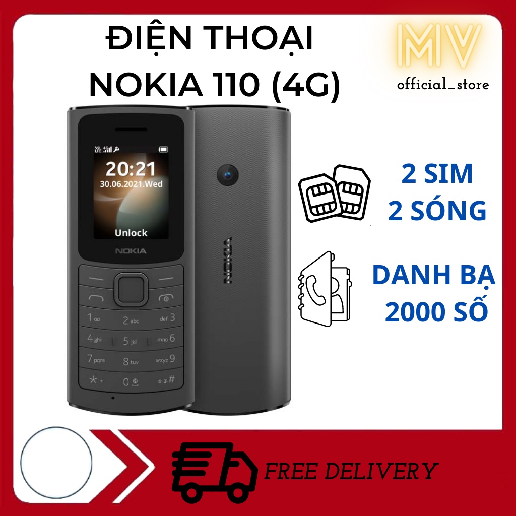 Điện thoại NOKIA 110 - 4G - 2 sim máy mới - bao gồm pin + sạc