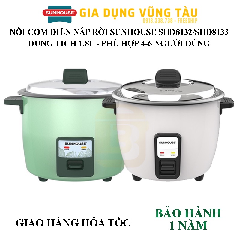 Nồi cơm điện nắp rời Sunhouse 1.8L SHD8132/SHD8133 - Hàng chính hãng bảo hành 12 tháng