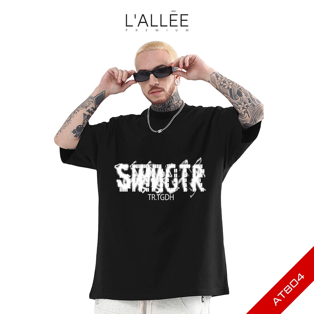 Áo thun Nam Nữ unisex LALLEE họa tiết Chữ Hồng chất vải Cotton mềm mại, Phông tay lỡ dáng đứng, co giãn, thấm hút AT804