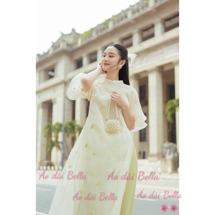 Áo Dài cách Tân BELLA tay cánh tiên chất liệu hao thêu mang phong cách sang chảnh dịu dàng