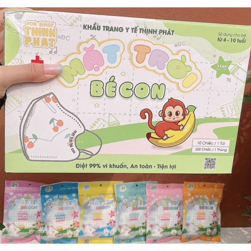 Bán sỉ, lẻ THÙNG 200 CHIẾC KHẨU TRANG THỊNH PHÁT MẶT TRỜI BÉ CON 6D CHO BÉ