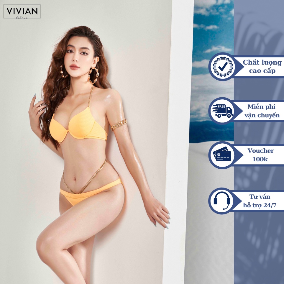 Đồ bơi nữ cao cấp 𝐕𝐈𝐕𝐈𝐀𝐍 dạng hai mảnh áo gọng dây hợp kim - màu Cam - VS192_OR