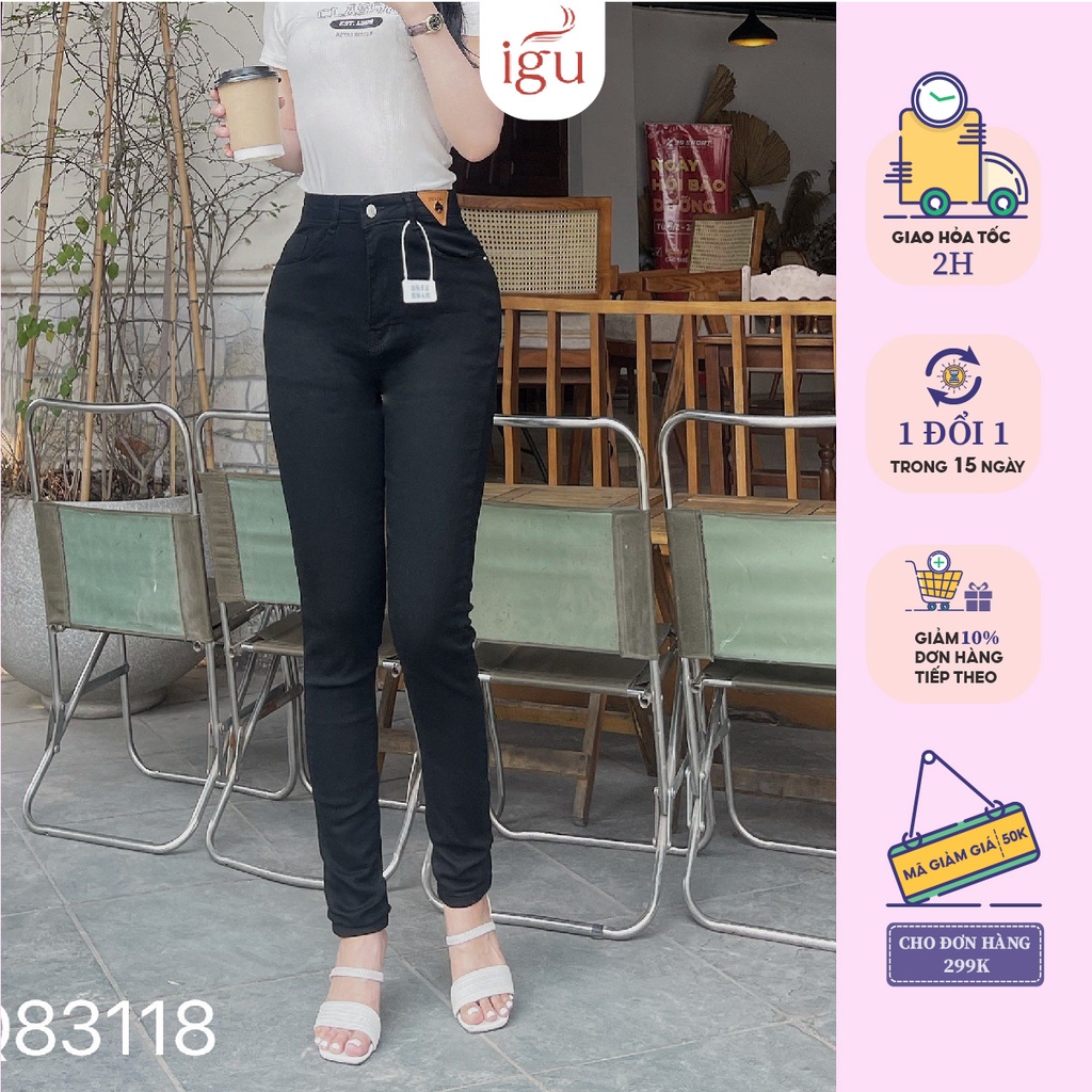 Quần jean nữ skinny IGU Lưng Cao Tôn Dáng Form Ôm Q83119