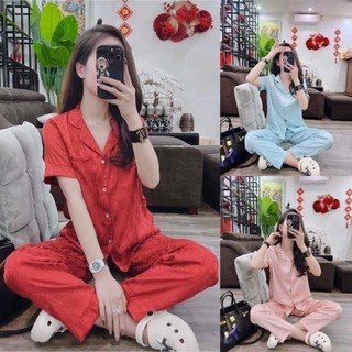 Pijama lụa, đồ bộ mặc nhà ,đồ ngủ nữ cao cấp áo cộc-quần dài chất liệu lụa gấm đẹp thiết kế xinh xắn
