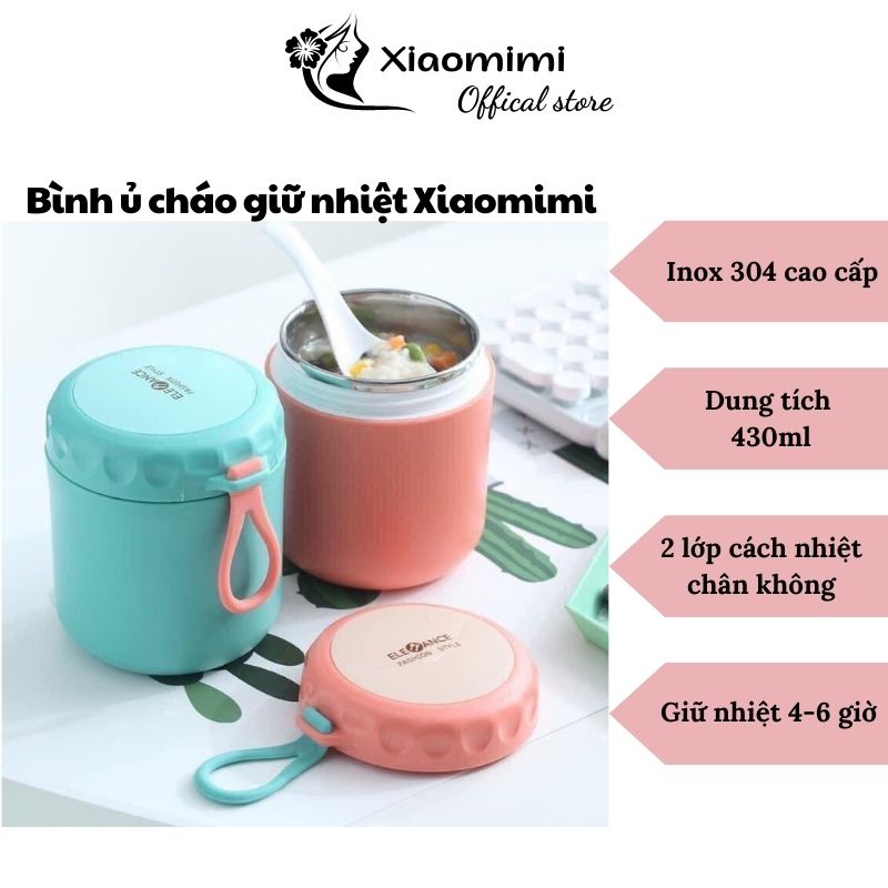 Bình ủ cháo giữ nhiệt cho bé siêu tốt chất liệu inox 304 mini có quai cầm Xiaomimi PVN17592