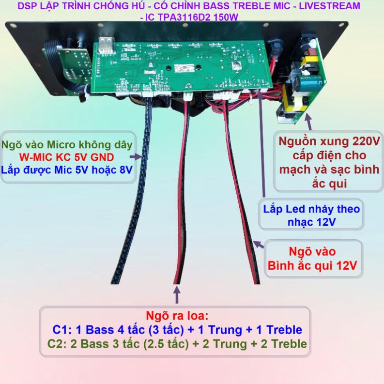 Mạch loa kéo TPA3116D2 150W LIVESTREAM - DSP Lập Trình Chống Hú Mẫu mới 2023 có chỉnh Gain Mic