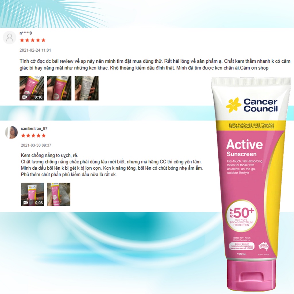 Kem Chống Nắng Cancer Council Active Sunscreen 110ml SPF50+, Cho Da Dầu và Người Chơi Thể Thao Năng Động, NHÃN HỒNG