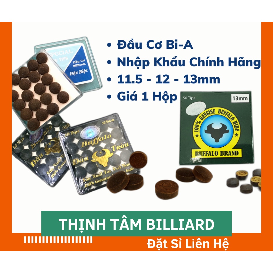 Hộp 50 Đầu Cơ Bida - Đầu Tẩy Bi-A Đặc Biệt, Đầu Trâu Vàng 11.5 12 13mm Chính Hãng CLB [ HỘP ĐẦU CƠ ]