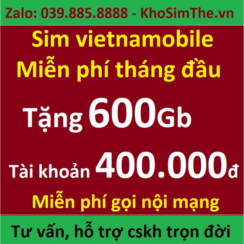 Sim vietnamobile, miễn phí tháng đầu tặng 150gb + tài khoản 60k