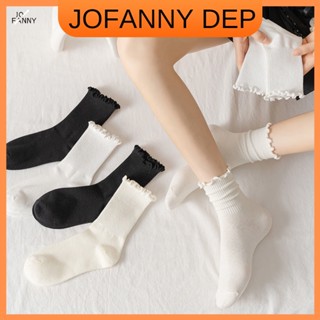 tất Vớ ống giữa ren trắng nữ cổ cao Cách Nhật cả nam và nữ trắng/be/đen ba màu tùy chọn