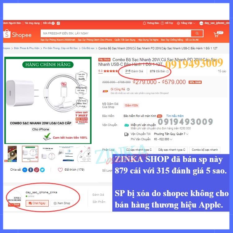 Củ Sạc Nhanh 20W, Dây Sạc Nhanh PD 20W, Bộ Sạc Nhanh Cho Điện Thoại X/Xsmax/11, chính hãng BH , HN SHOP