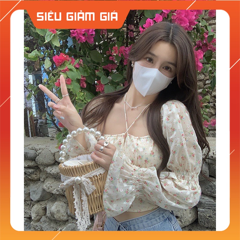 Áo Sơ Mi, Áo Kiểu Croptop Hoa Nhí Cổ Vuông Tay Phồng Tiểu Thư M2973 - Teen888