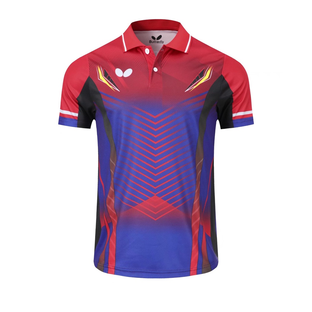 Áo bóng bàn nam đỏ xanh Butterfly 2023, chất liệu Polyester thoáng mát, nhanh khô, thiết kế đẹp mắt