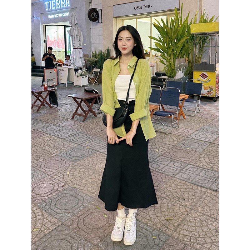 Váy Jean Dài QC - 7098 - Trơn - Xẻ Sau