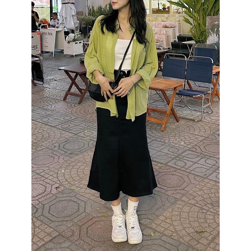 Váy Jean Dài QC - 7098 - Trơn - Xẻ Sau