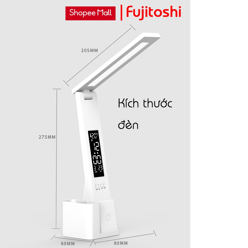 Đèn học để bàn Fujitoshi L68 tích hợp màn hình Lcd hiển thị đa thông tin có pin tích điện dung lương 3200Mah