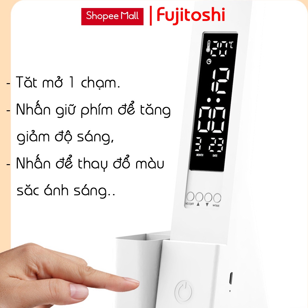 Đèn học để bàn Fujitoshi L68 tích hợp màn hình Lcd hiển thị đa thông tin có pin tích điện dung lương 3200Mah