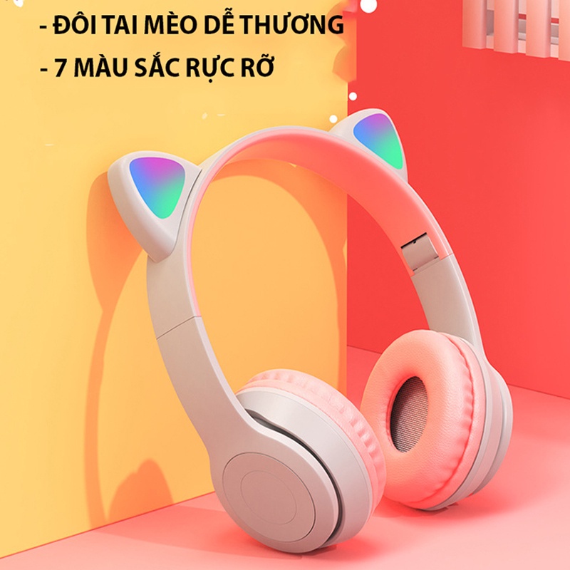 Tai Nghe Mèo Bluetooth P47M, Tai Mèo Dễ Thương Có Mic, Âm Bass Mạnh Mẽ Nghe Nhạc Cực Hay Bảo，tai nghe chơi game