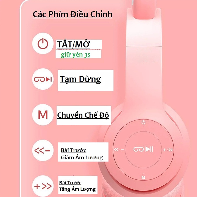 Tai Nghe Mèo Bluetooth P47M, Tai Mèo Dễ Thương Có Mic, Âm Bass Mạnh Mẽ Nghe Nhạc Cực Hay Bảo，tai nghe chơi game