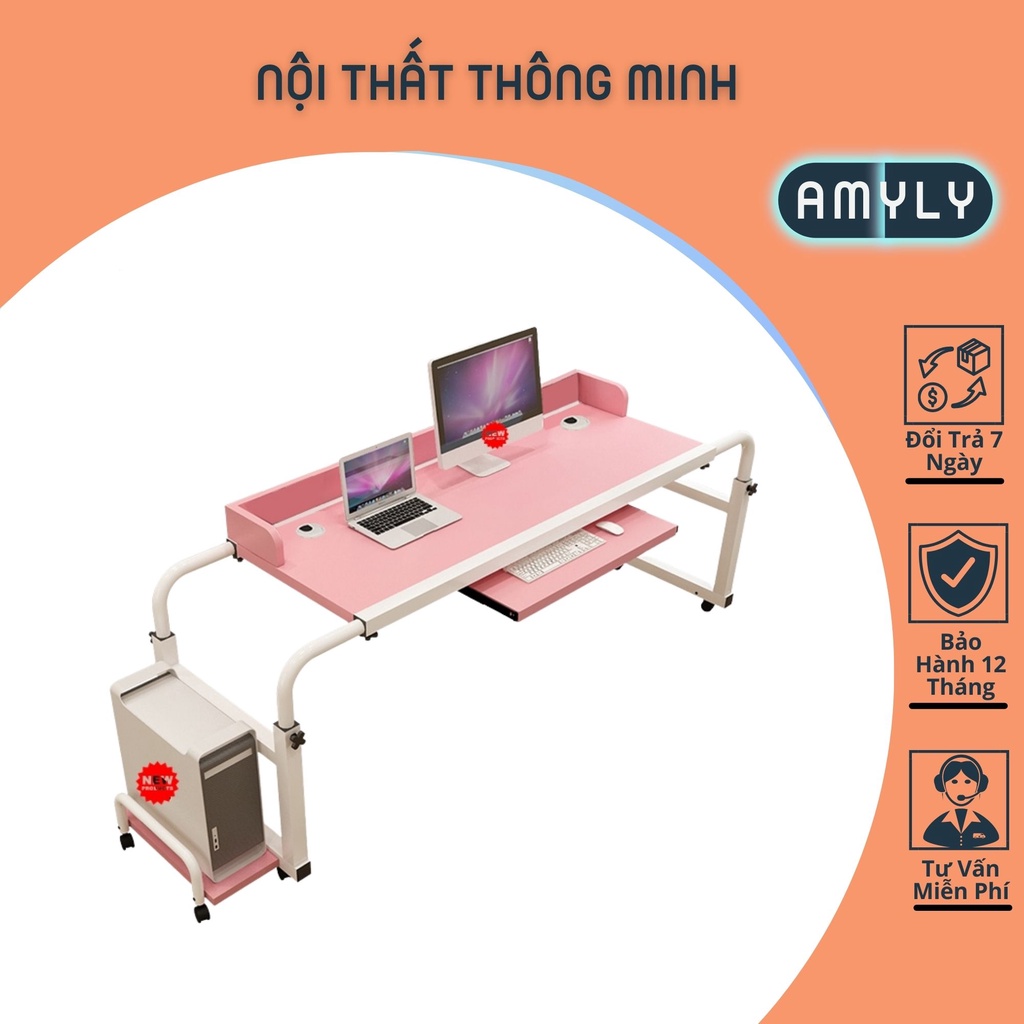 Bàn Làm Việc Thông Minh AMYLY Bàn Làm Việc Trên Giường Có Ngăn Kéo 3 Màu Hồng Nâu Đen D120-200*R45*C55-85cm
