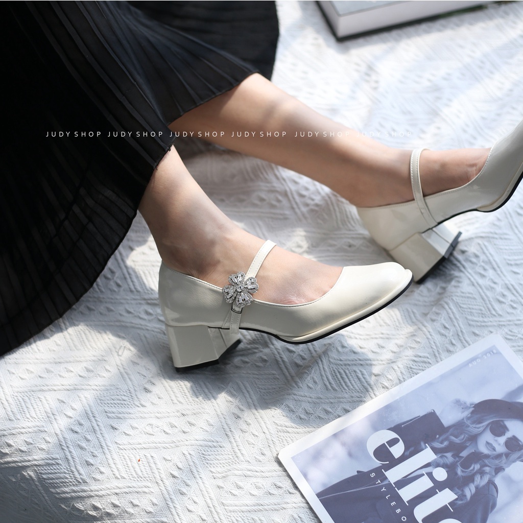 Giày Judy- Giày Gót Vuông Mary Jane DIAO Quai Ngang Đính Hoa Xinh Xắn Cao 5p QCCC